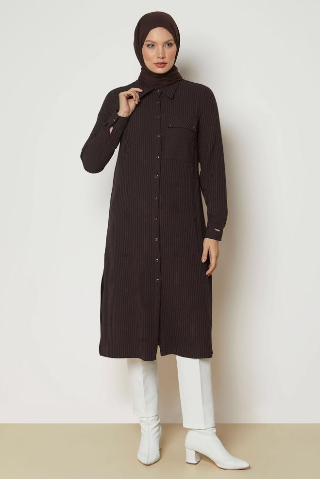 Hijab clothing BROWN STRIPED LONG TUNIC 47091 - ALVİNA