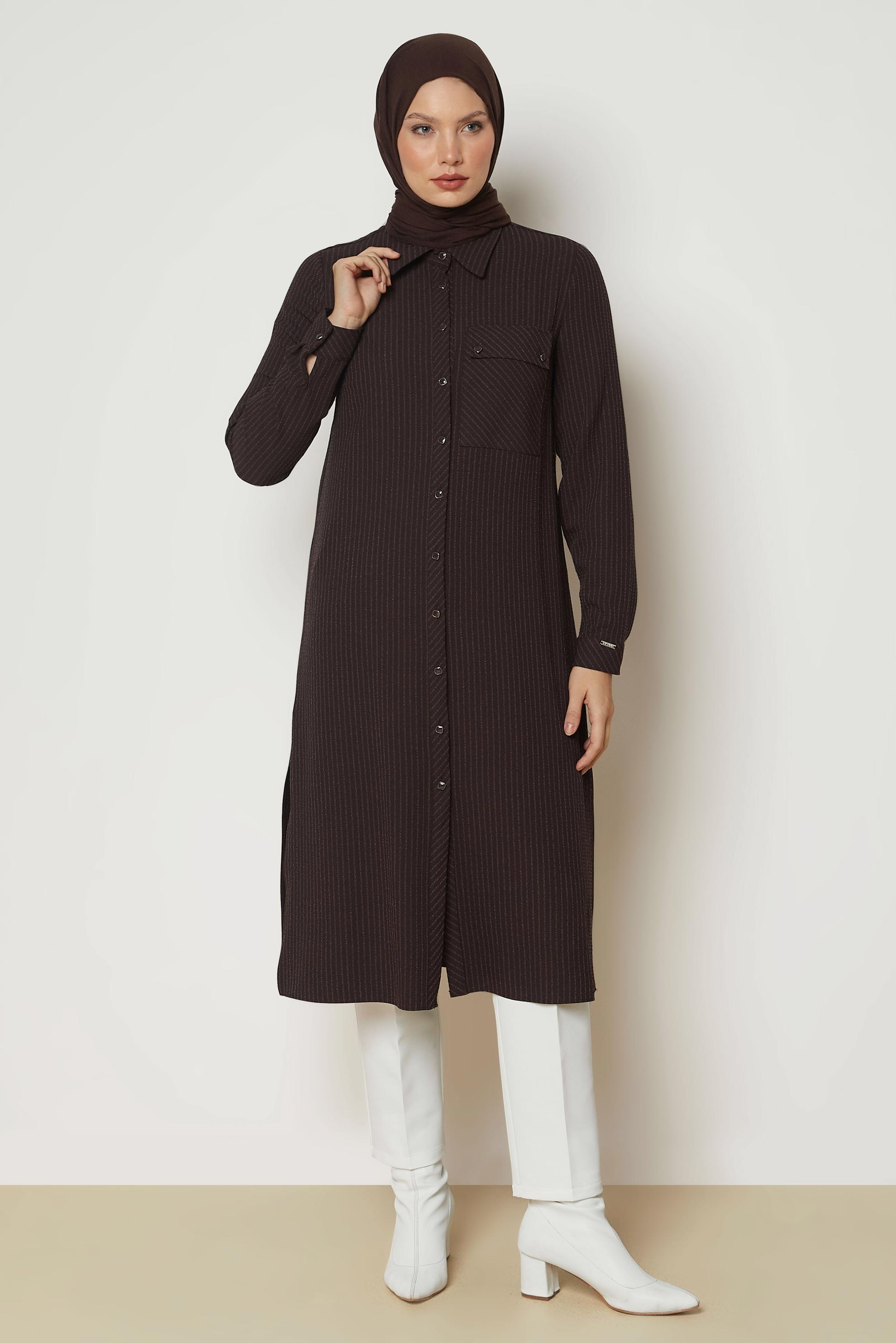 Hijab clothing BROWN STRIPED LONG TUNIC 47091