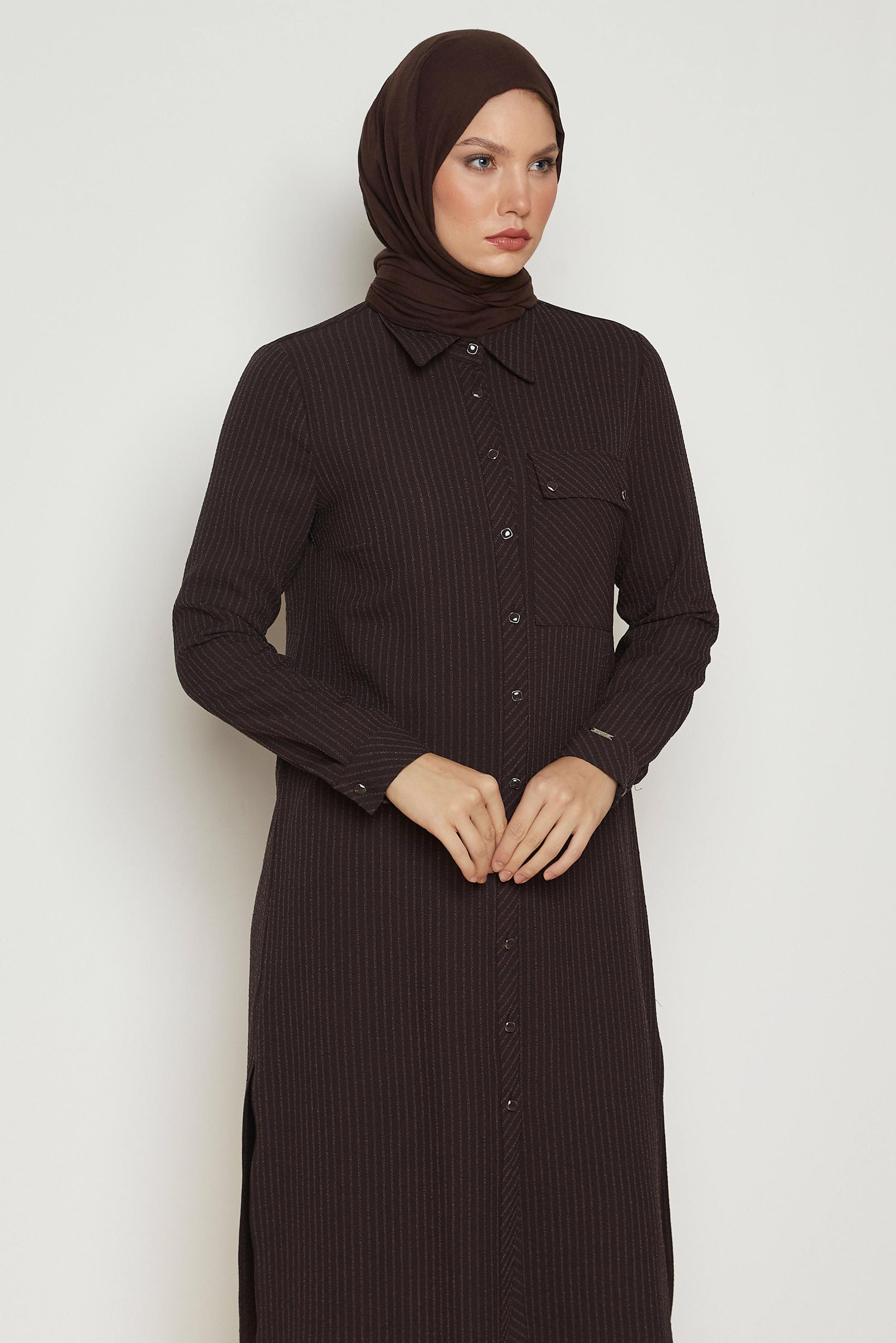 Hijab clothing BROWN STRIPED LONG TUNIC 47091