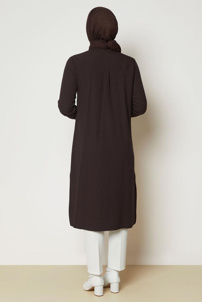 Hijab clothing BROWN STRIPED LONG TUNIC 47091 - ALVİNA