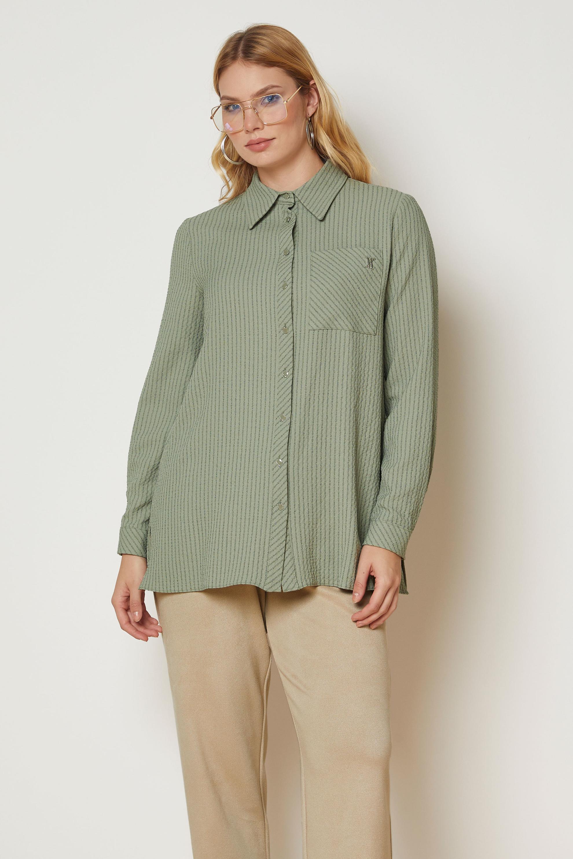 Hijab clothing BROWN STRIPED SHIRT COLLAR TUNIC 47092