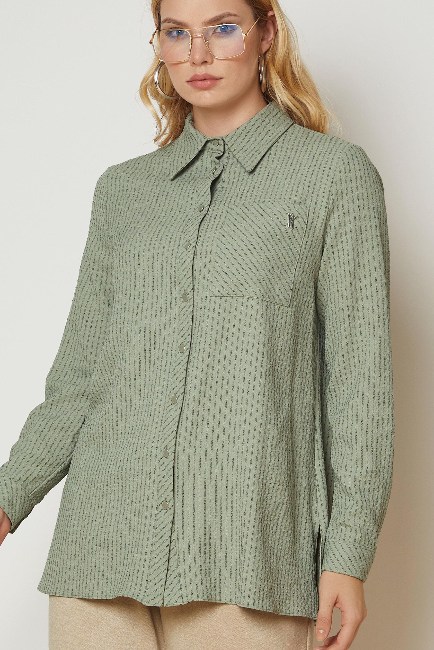 Hijab clothing BROWN STRIPED SHIRT COLLAR TUNIC 47092