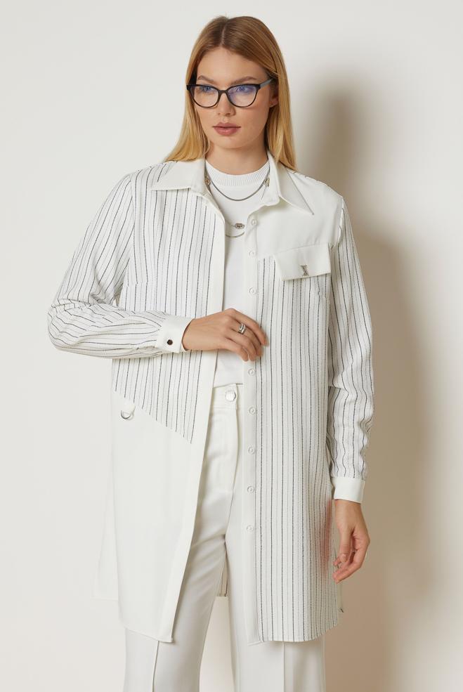 Hijab clothing WHITE SHIRT COLLAR TUNIC 47093 - ALVİNA