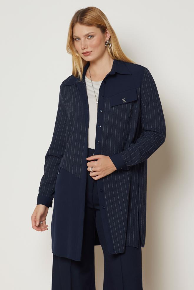 Hijab clothing NAVY BLUE SHIRT COLLAR TUNIC 47093 - ALVİNA