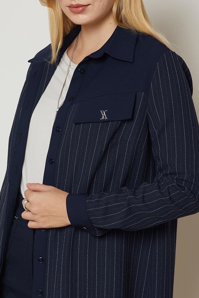 Hijab clothing NAVY BLUE SHIRT COLLAR TUNIC 47093 - ALVİNA