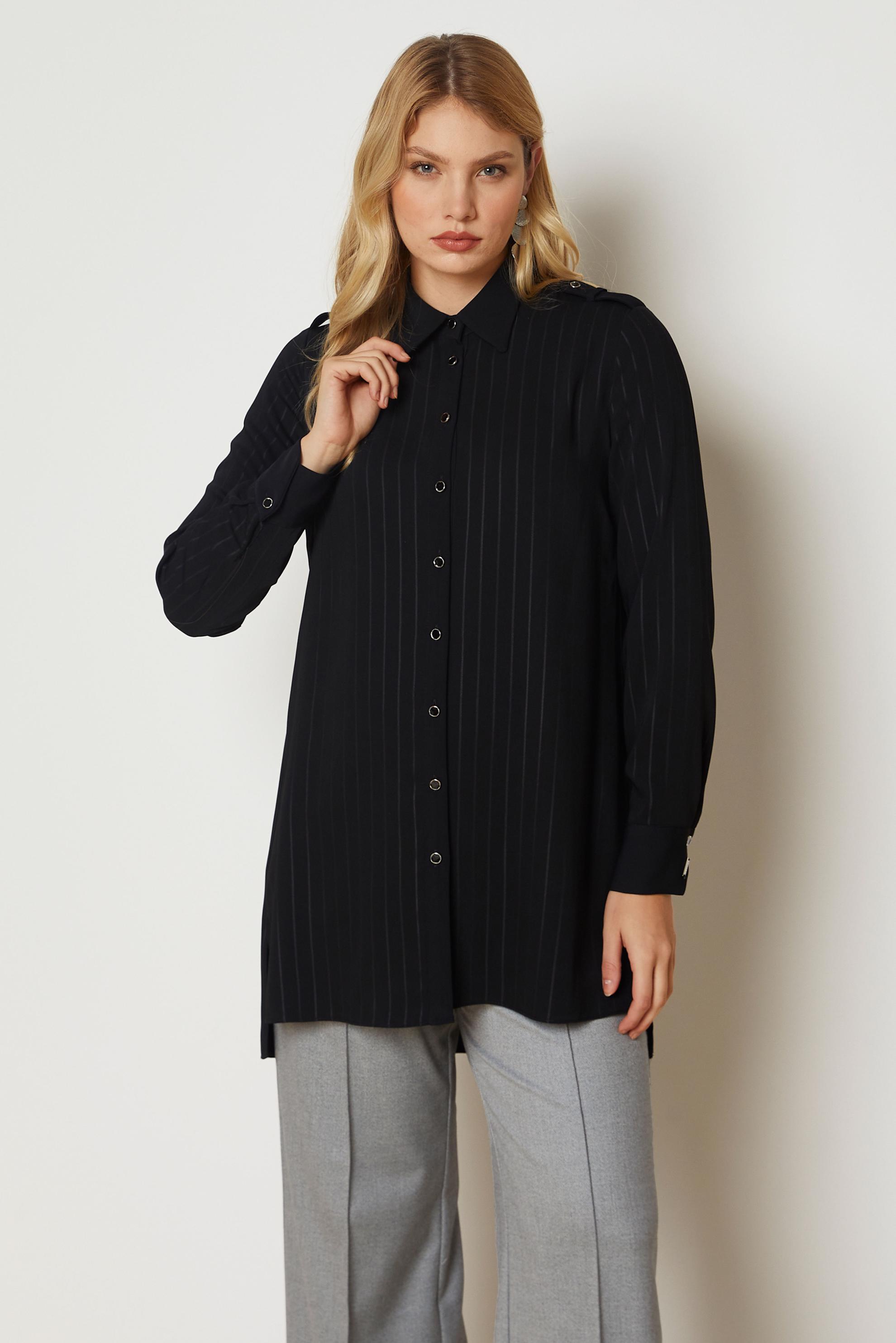 Hijab clothing BLACK STRIPED SHIRT COLLAR TUNIC 47119