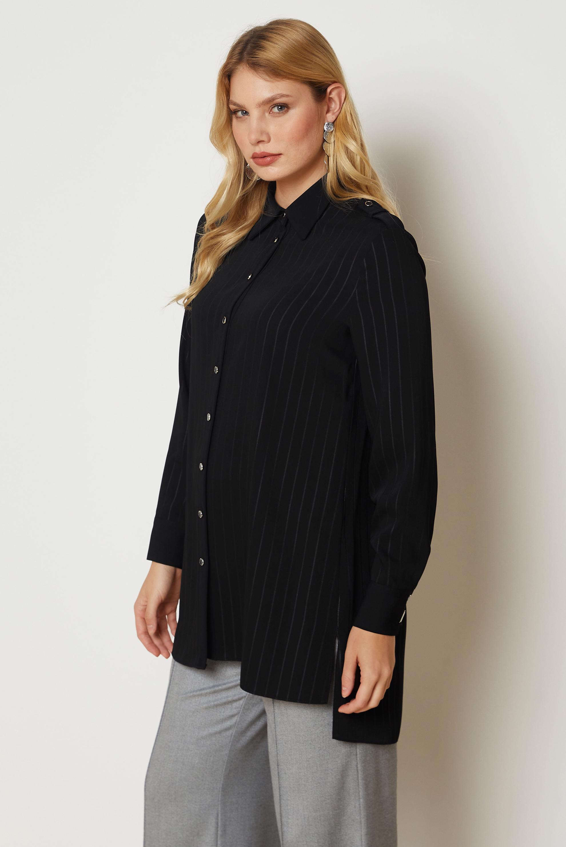Hijab clothing BLACK STRIPED SHIRT COLLAR TUNIC 47119