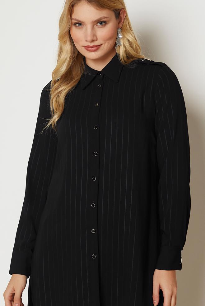 Hijab clothing BLACK STRIPED SHIRT COLLAR TUNIC 47119 - ALVİNA