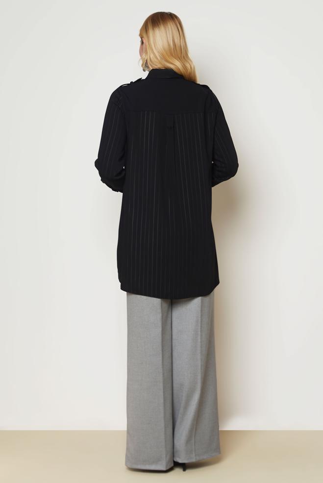Hijab clothing BLACK STRIPED SHIRT COLLAR TUNIC 47119 - ALVİNA