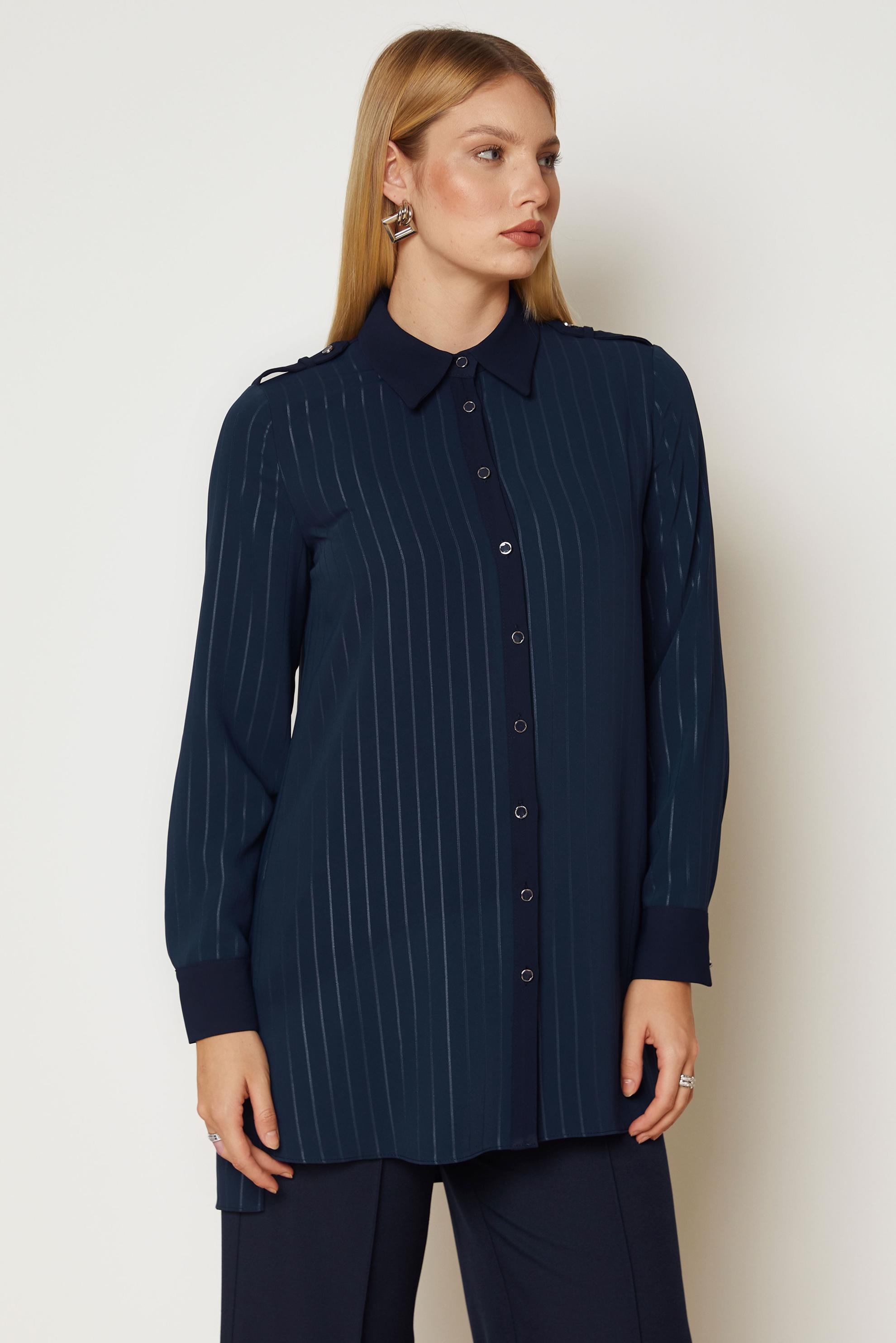 Hijab clothing NAVY BLUE STRIPED SHIRT COLLAR TUNIC 47119