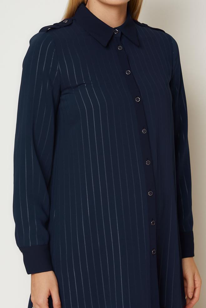 Hijab clothing NAVY BLUE STRIPED SHIRT COLLAR TUNIC 47119 - ALVİNA