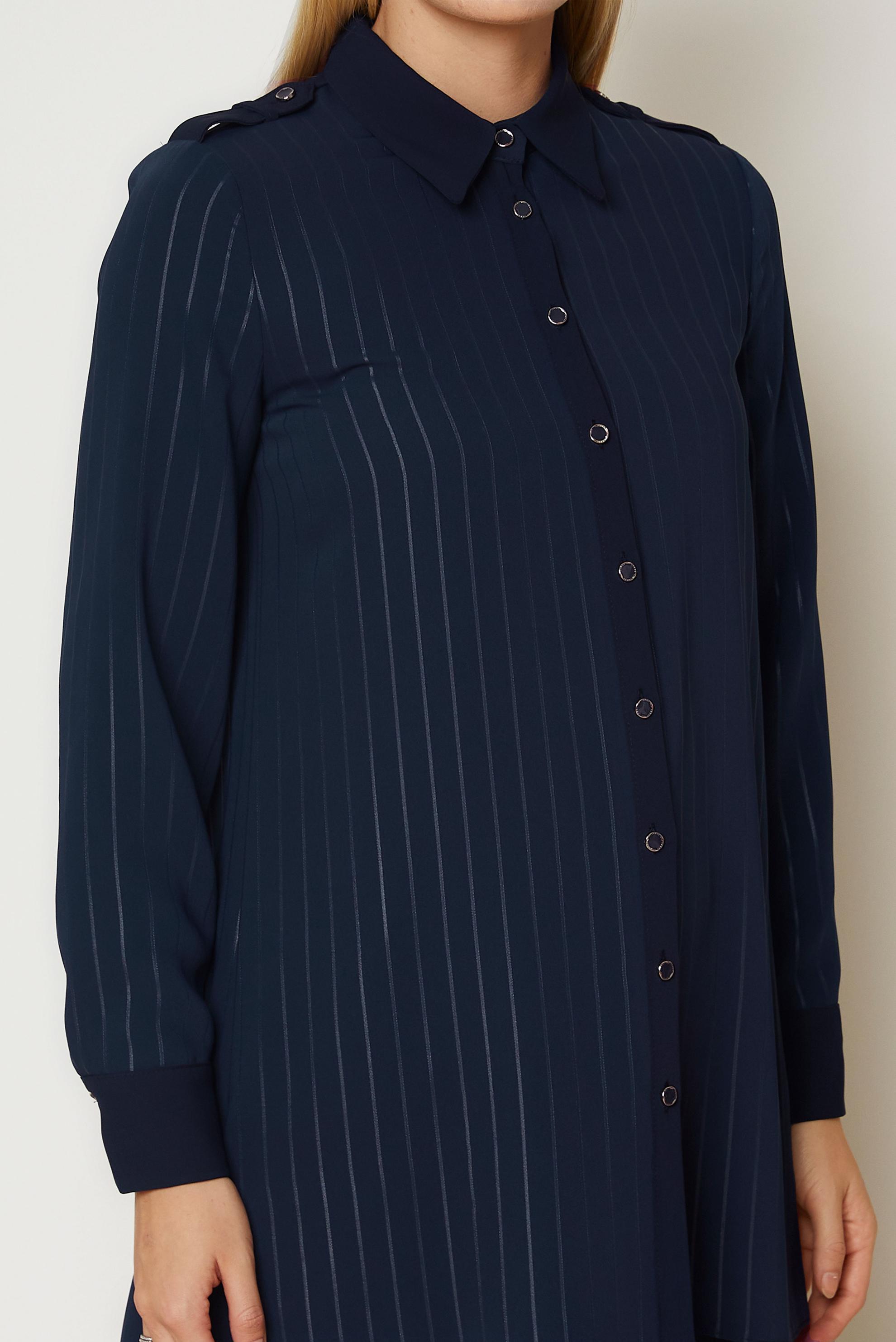 Hijab clothing NAVY BLUE STRIPED SHIRT COLLAR TUNIC 47119