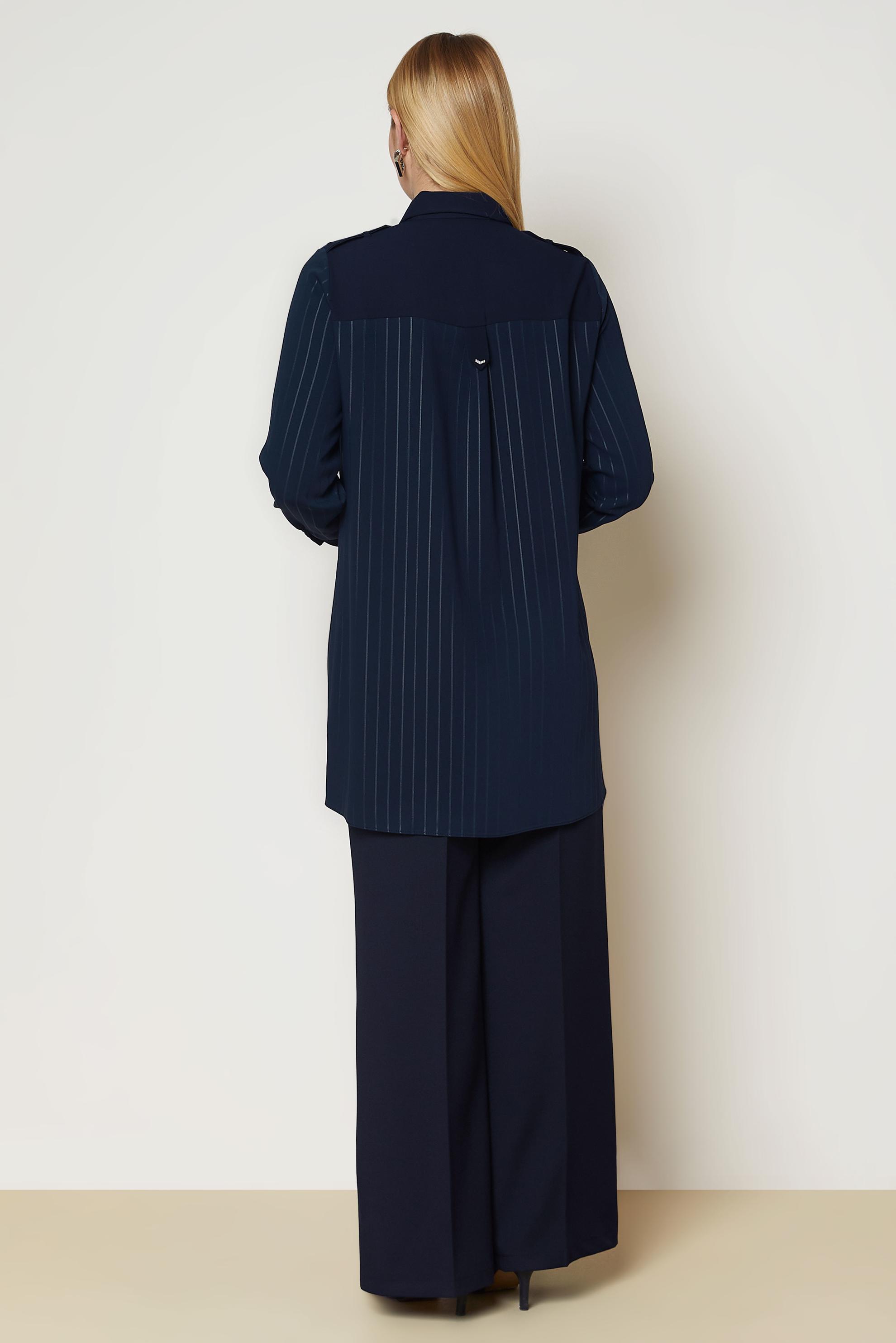 Hijab clothing NAVY BLUE STRIPED SHIRT COLLAR TUNIC 47119