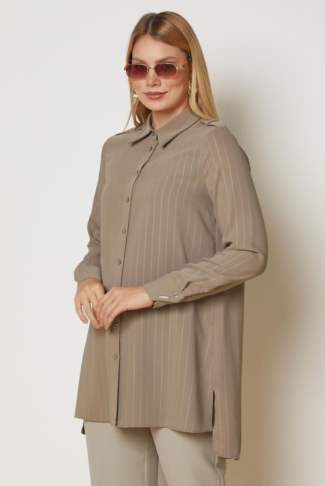 Hijab clothing MINK STRIPED SHIRT COLLAR TUNIC 47119 - ALVİNA