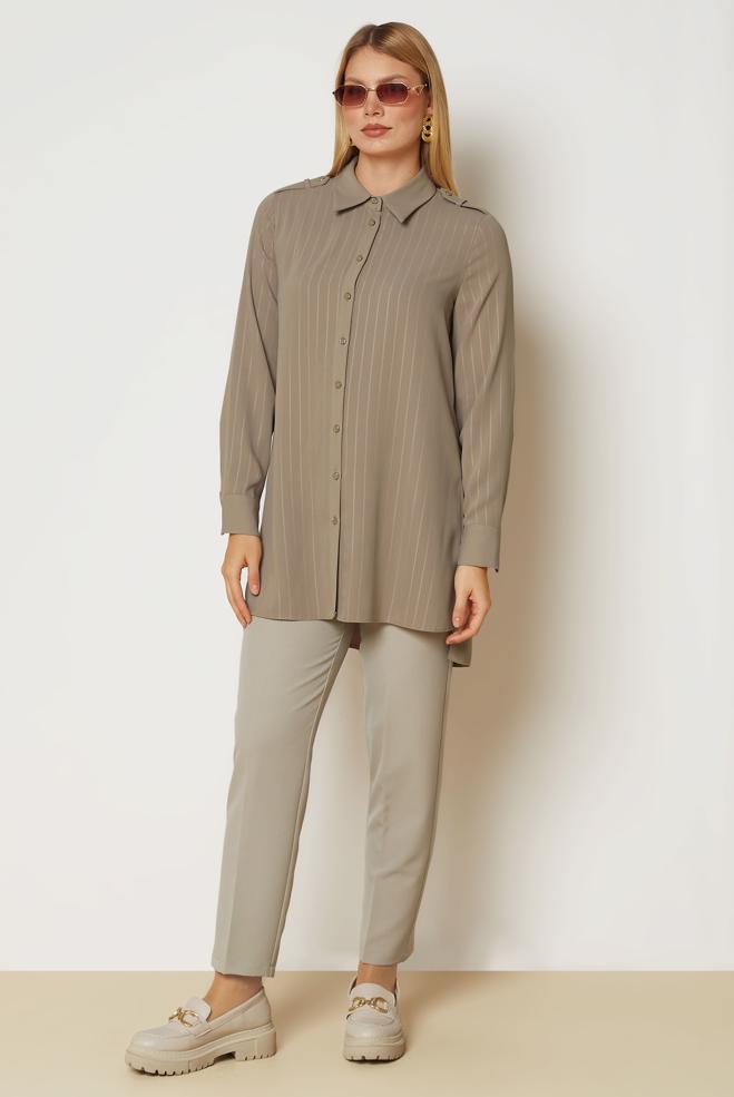 Hijab clothing MINK STRIPED SHIRT COLLAR TUNIC 47119 - ALVİNA
