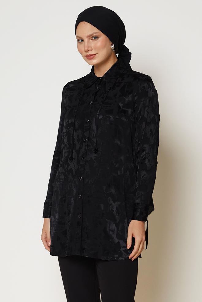 Hijab clothing BLACK SATIN  JACQUARD TUNIC 47128 - ALVİNA