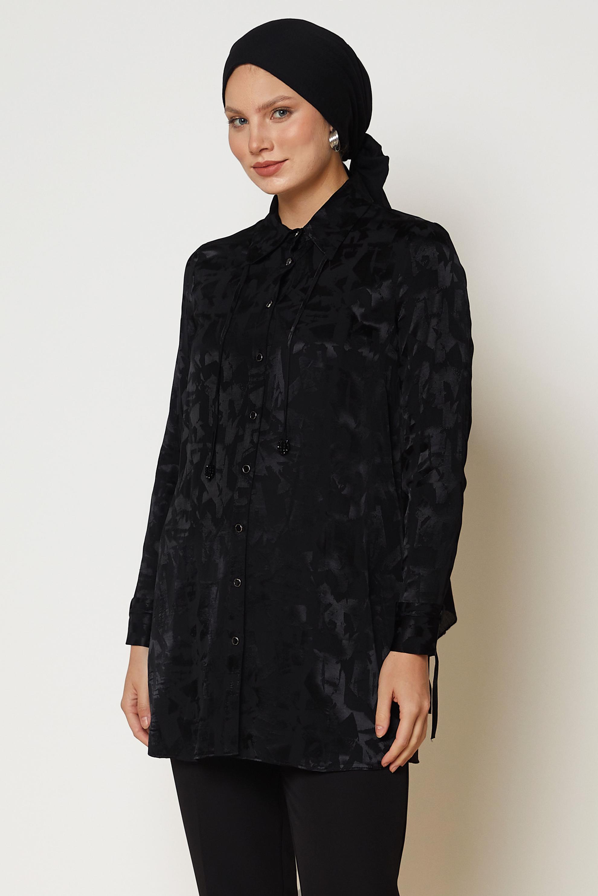 Hijab clothing BLACK SATIN  JACQUARD TUNIC 47128