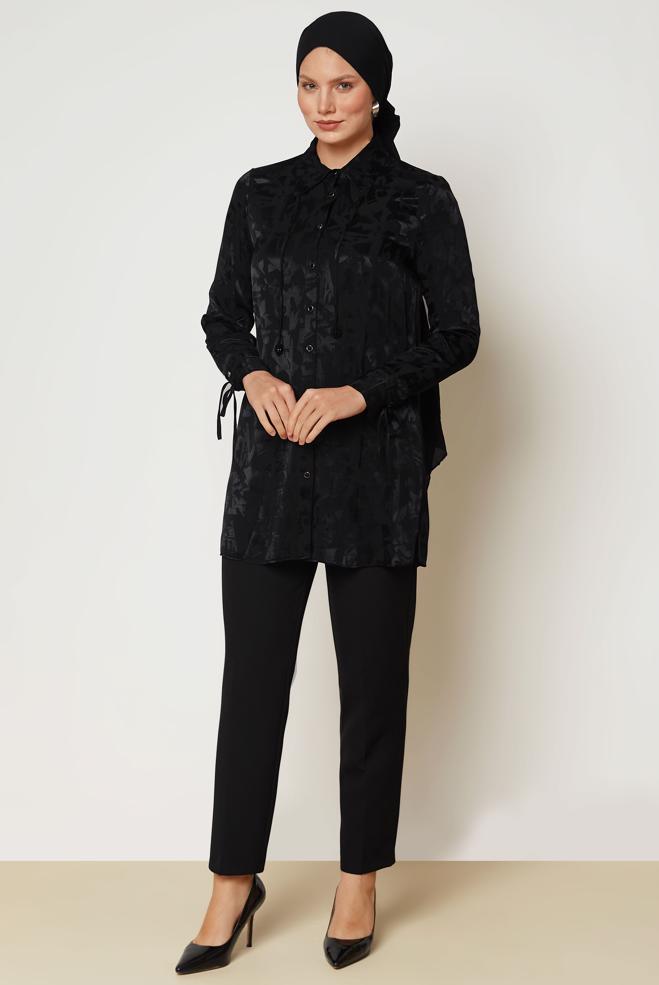 Hijab clothing BLACK SATIN  JACQUARD TUNIC 47128 - ALVİNA