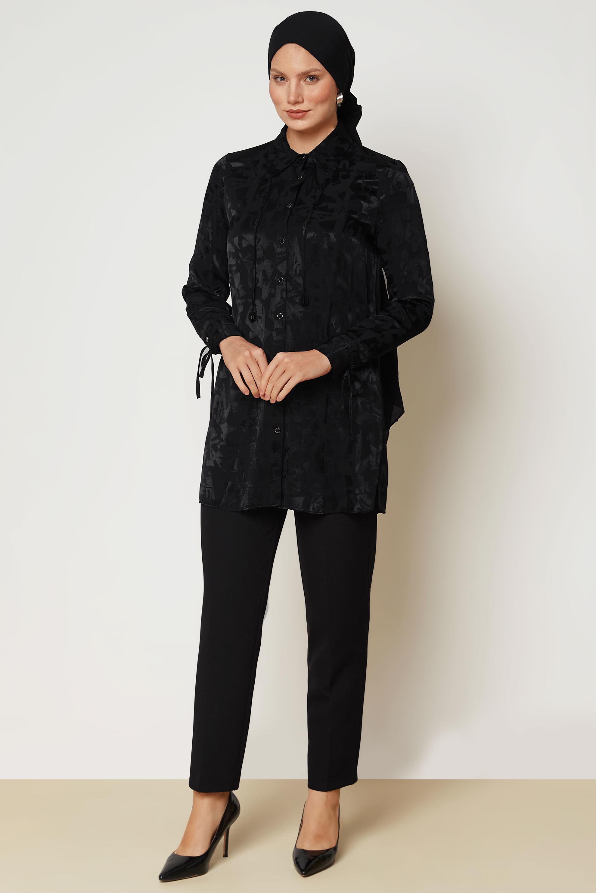 Hijab clothing BLACK SATIN  JACQUARD TUNIC 47128