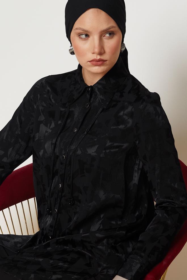 Hijab clothing BLACK SATIN  JACQUARD TUNIC 47128 - ALVİNA