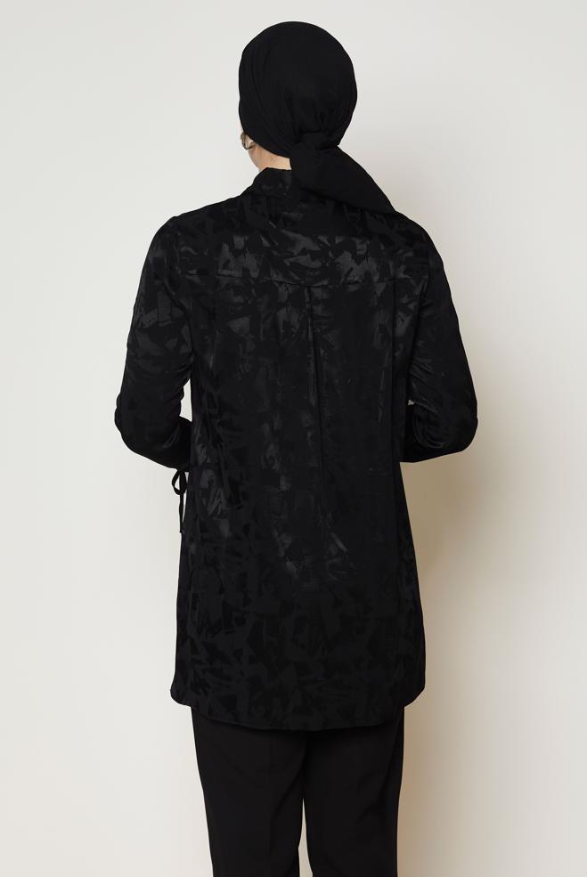 Hijab clothing BLACK SATIN  JACQUARD TUNIC 47128 - ALVİNA