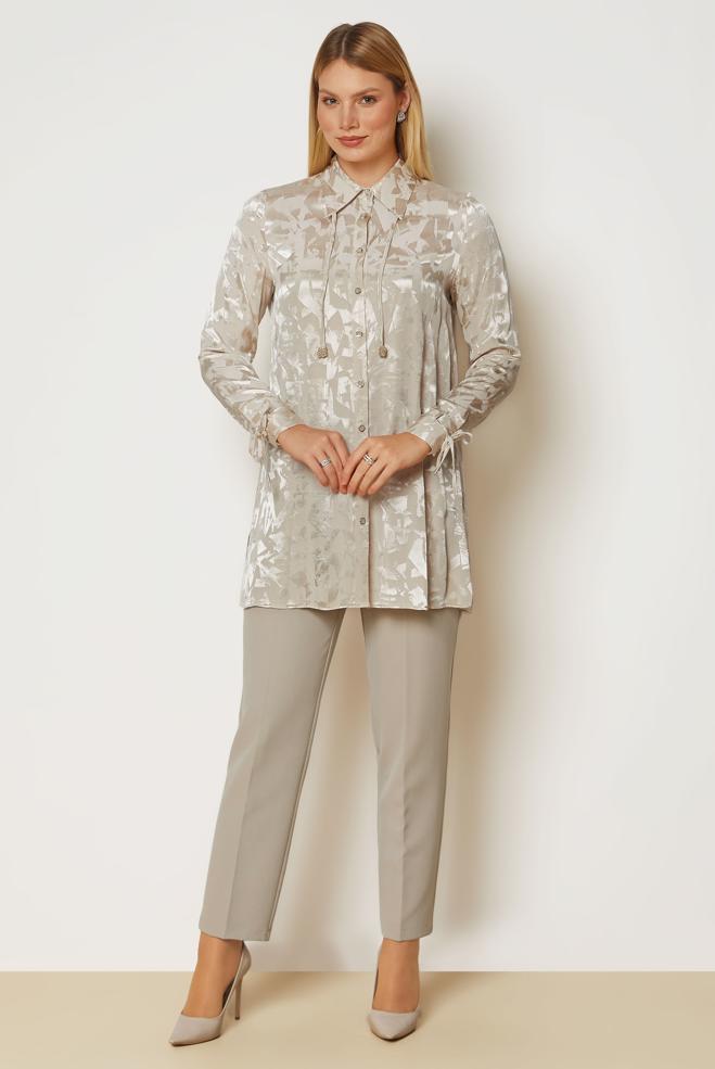 Hijab clothing BROWN SATIN  JACQUARD TUNIC 47128 - ALVİNA