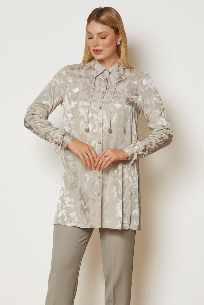 Hijab clothing BROWN SATIN  JACQUARD TUNIC 47128 - ALVİNA