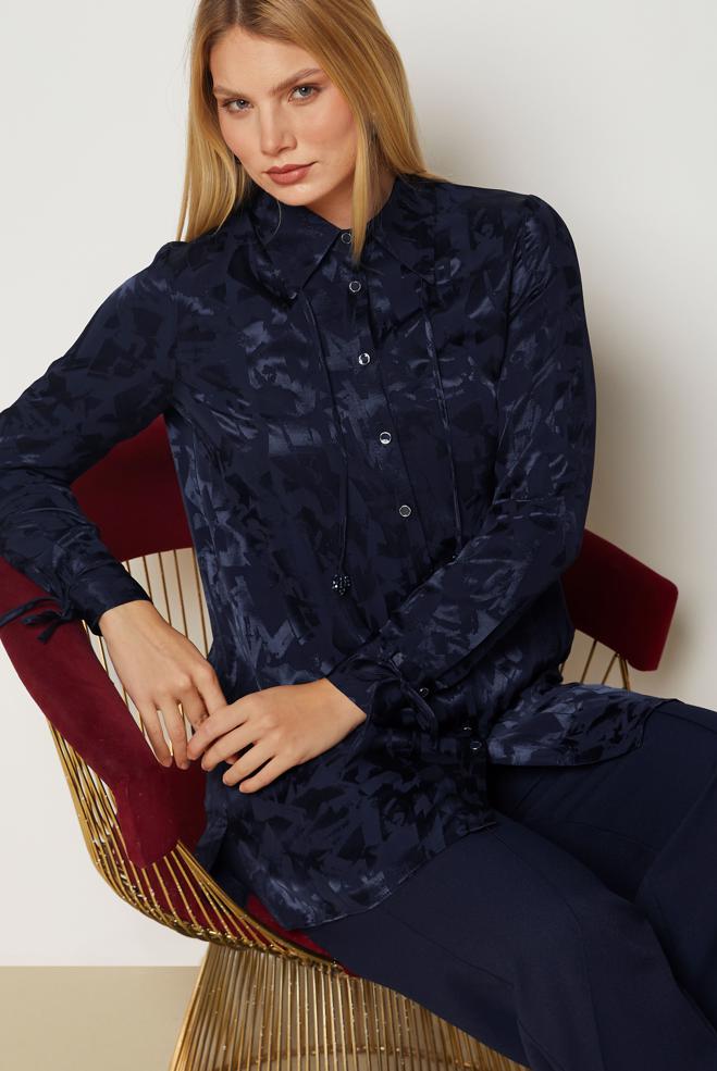 Hijab clothing NAVY BLUE SATIN  JACQUARD TUNIC 47128 - ALVİNA