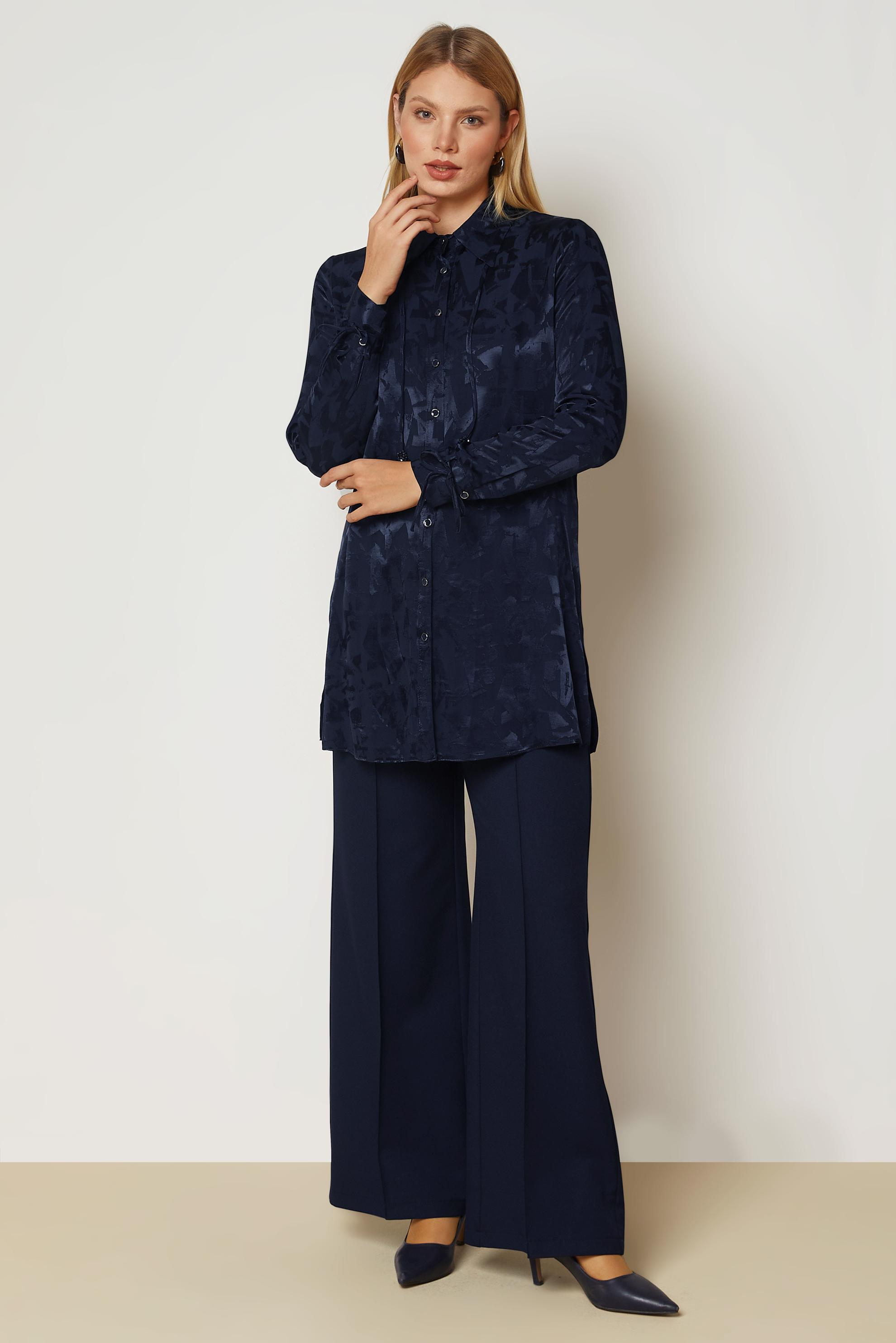 Hijab clothing NAVY BLUE SATIN  JACQUARD TUNIC 47128