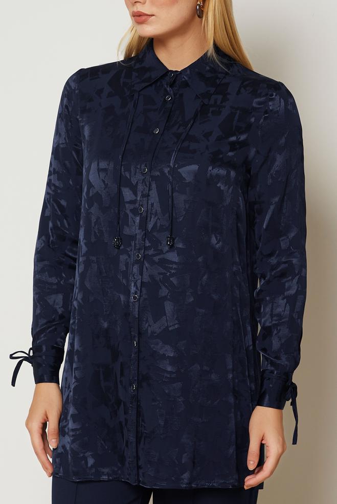 Hijab clothing NAVY BLUE SATIN  JACQUARD TUNIC 47128 - ALVİNA