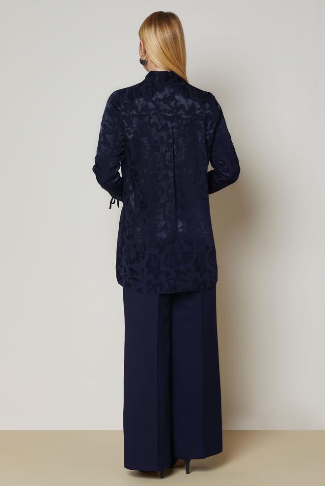 Hijab clothing NAVY BLUE SATIN  JACQUARD TUNIC 47128 - ALVİNA