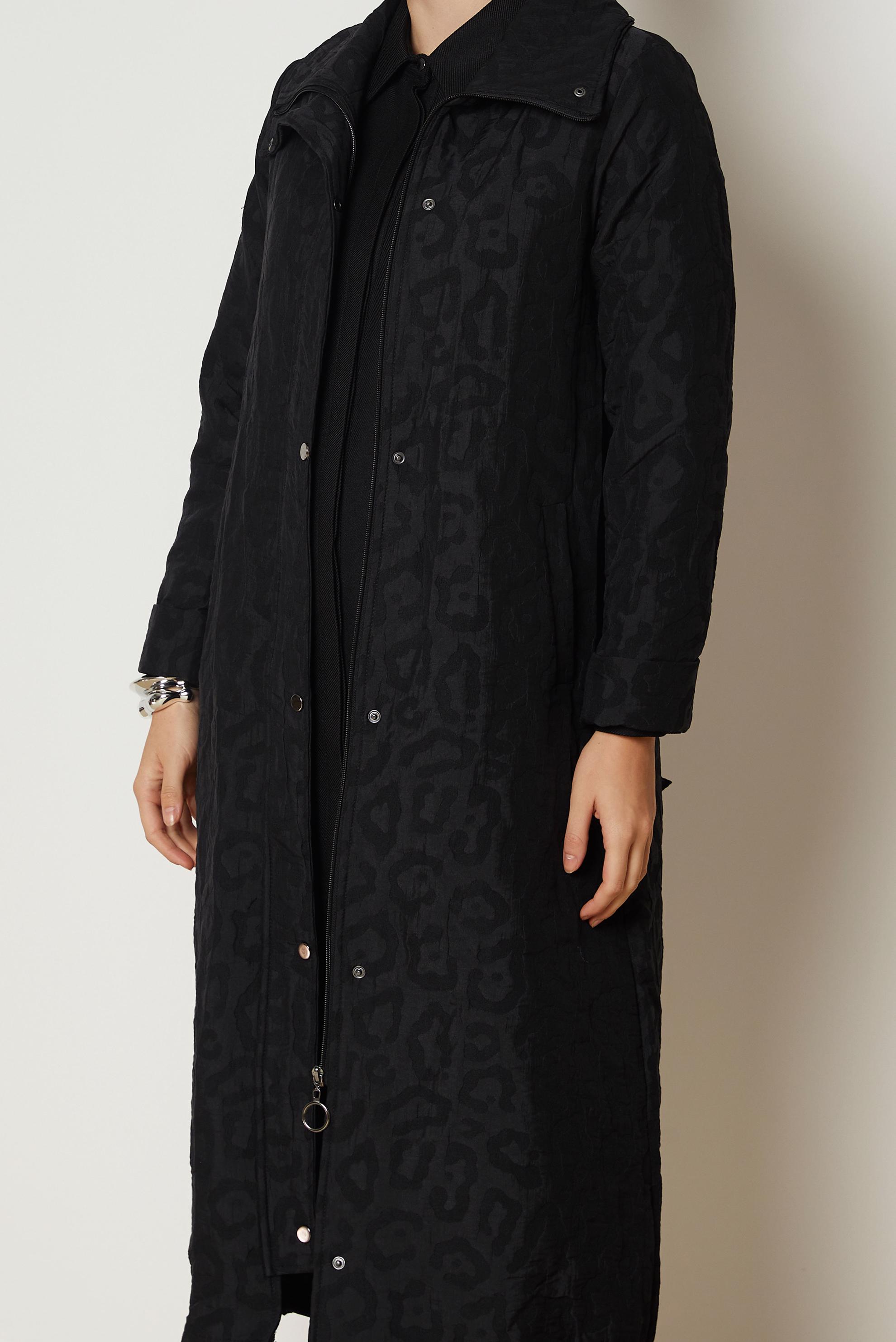 Hijab clothing BLACK LEOPARD PATTERN JACQUARD TRENCH COAT 11035