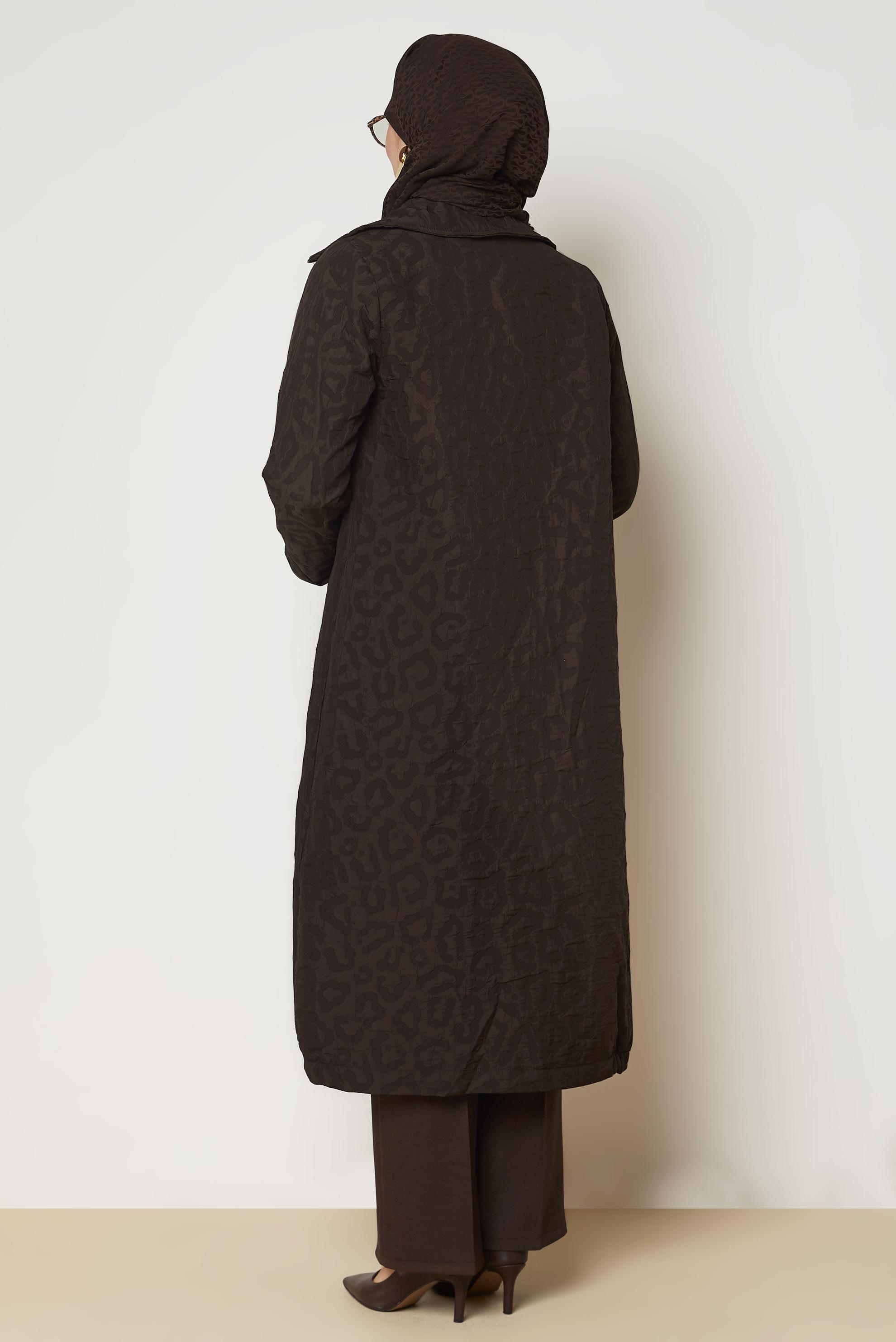 Hijab clothing BROWN LEOPARD PATTERN JACQUARD TRENCH COAT 11035